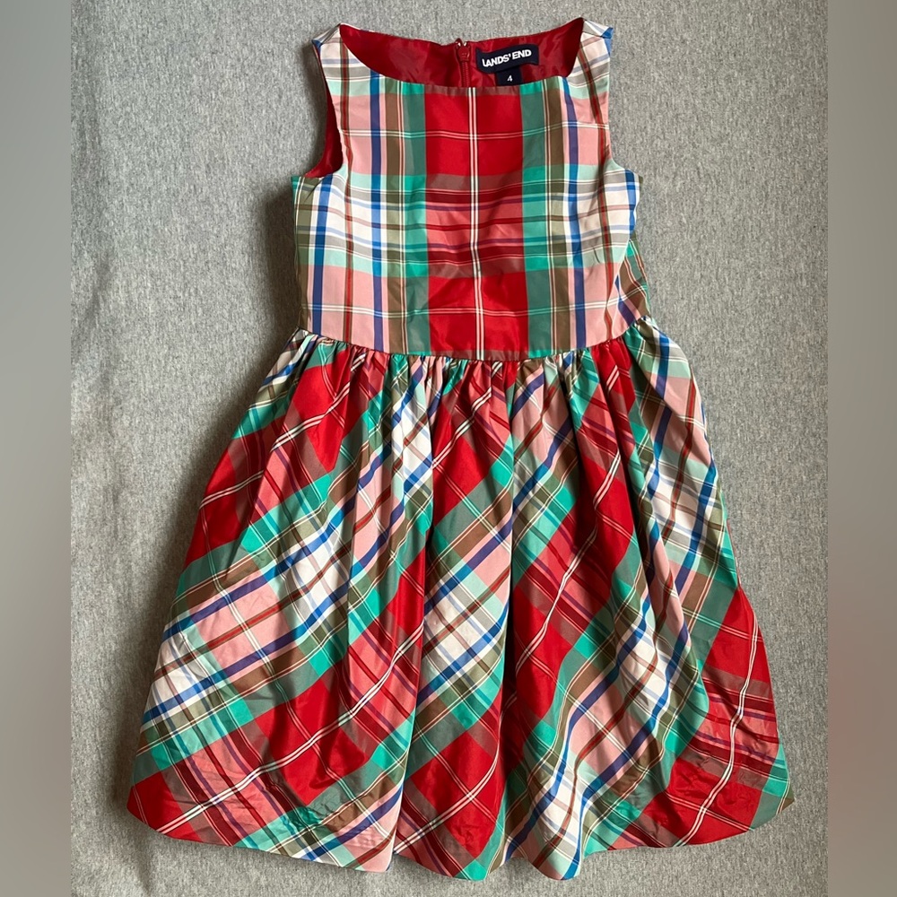 EUC Lands' End Dress -Plaid, Holiday, Christmas, Pockets Lined Kids' Girls Sz 4T
